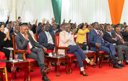 President William Ruto, Deputy President Kithure Kindiki and ODM leader Raila Odinga in Karen.